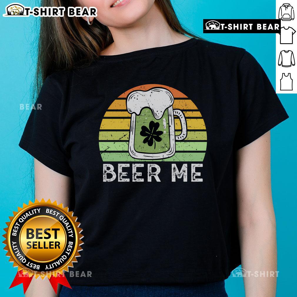 Vintage green Saint Patrick's Day tee featuring 'Top Beer Me' design for ladies, perfect for festive celebrations.