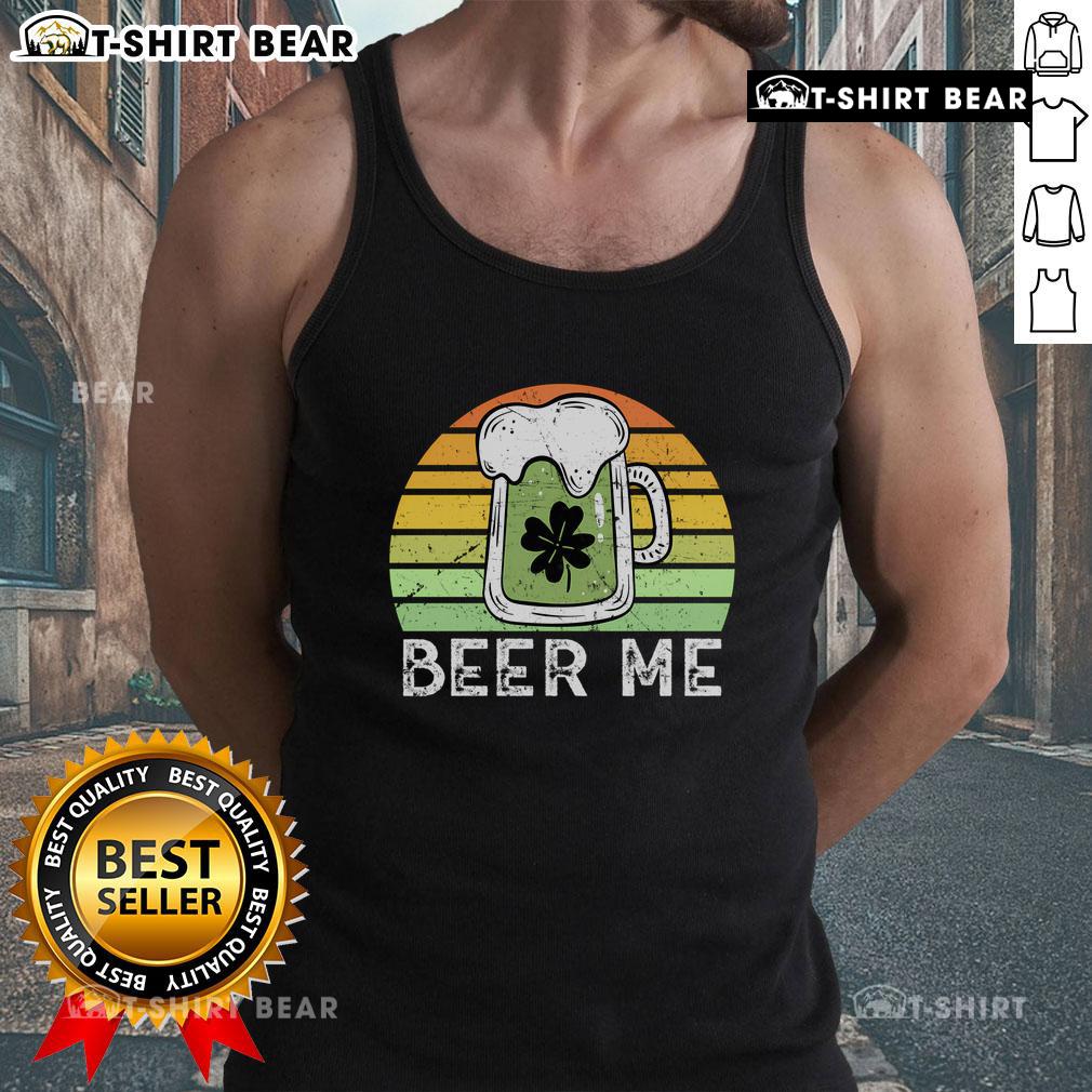 Vintage green Saint Patrick's Day tank top featuring 'Top Beer Me' design, perfect for festive celebrations.