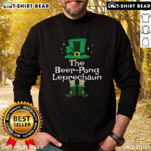Top Beer Pong Leprechaun St. Patrick's sweatshirt featuring a playful design perfect for festive celebrations.