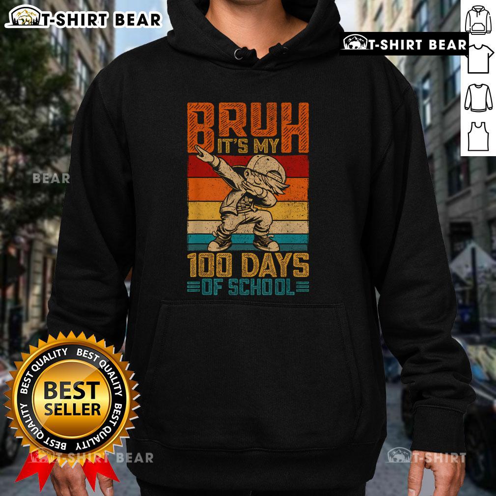 Boy wearing Top Bruh, It's My 100 Days of School hoodie, celebrating the 100th day of school with a joyful expression.