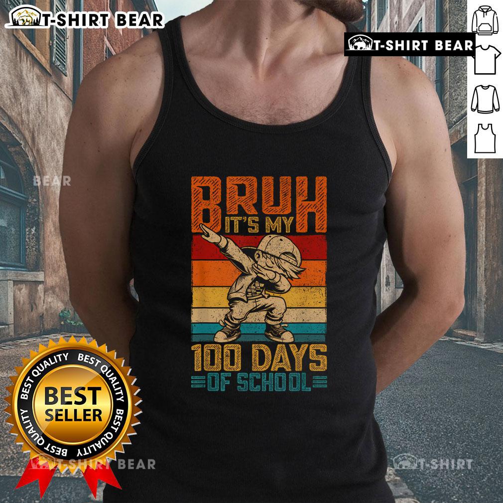 Boy wearing a '100 Days of School' tank top, celebrating the 100th day of school with fun and festive style.