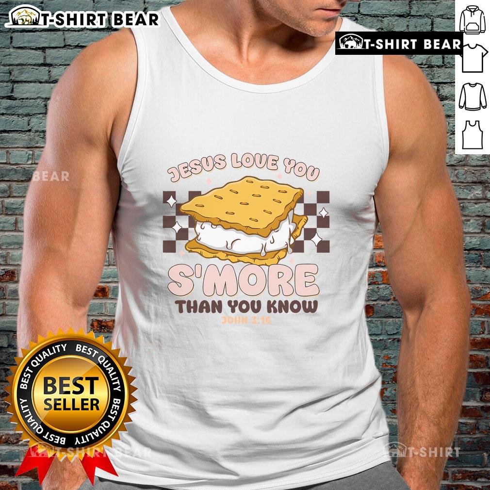Top Camping S'more Jesus Loves You John Christian Tank Top featuring a fun design for outdoor enthusiasts and faith lovers.
