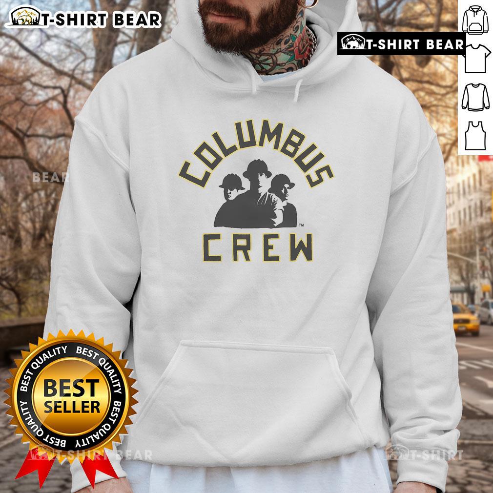 Columbus Crew Hardest Working Team hoodie displayed on a model, showcasing team spirit and style for soccer fans.