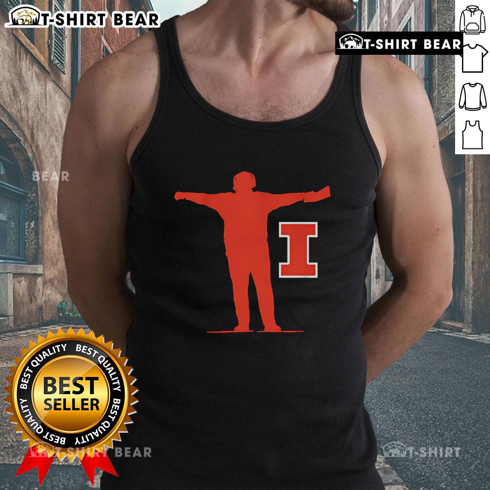Top Illinois football coach sign tank top featuring bold graphics and team colors, perfect for fans and athletes.
