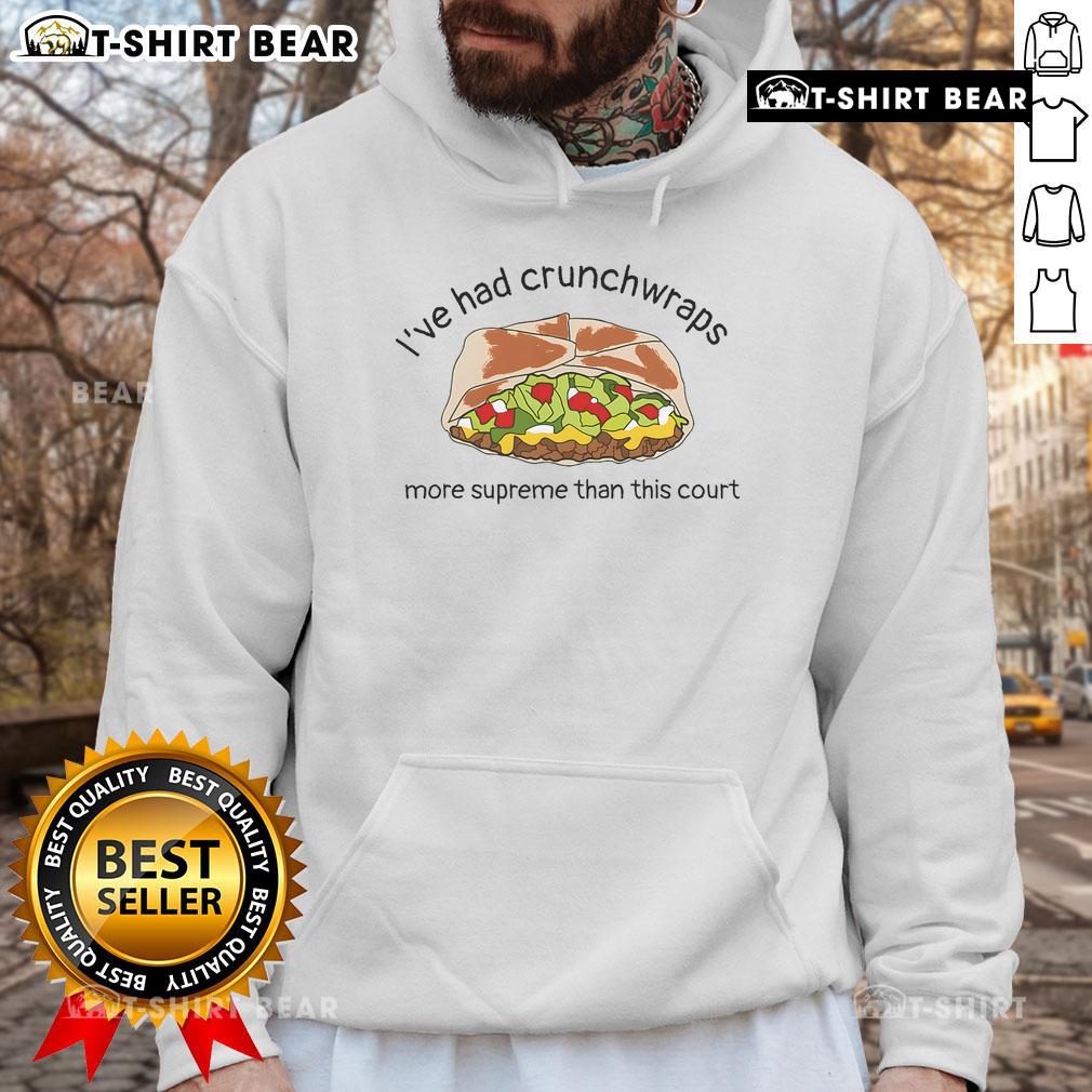 Cozy court hoodie featuring 'Crunchwraps More Supreme' design, perfect for casual wear and Taco Bell fans.