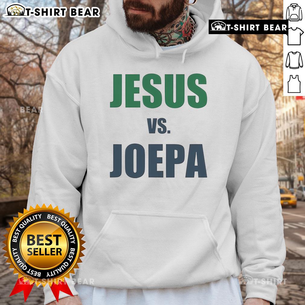 Top Jesus vs Joepa Hoodie featuring a vibrant design that showcases the playful rivalry between two iconic figures.