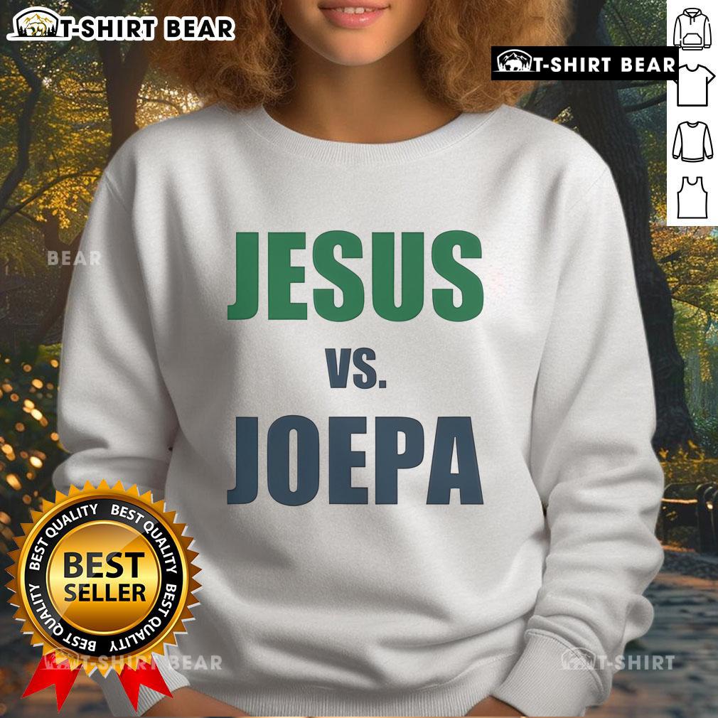 Top Jesus vs Joepa Sweatshirt featuring a bold graphic design, perfect for fans of spirited apparel and unique fashion.
