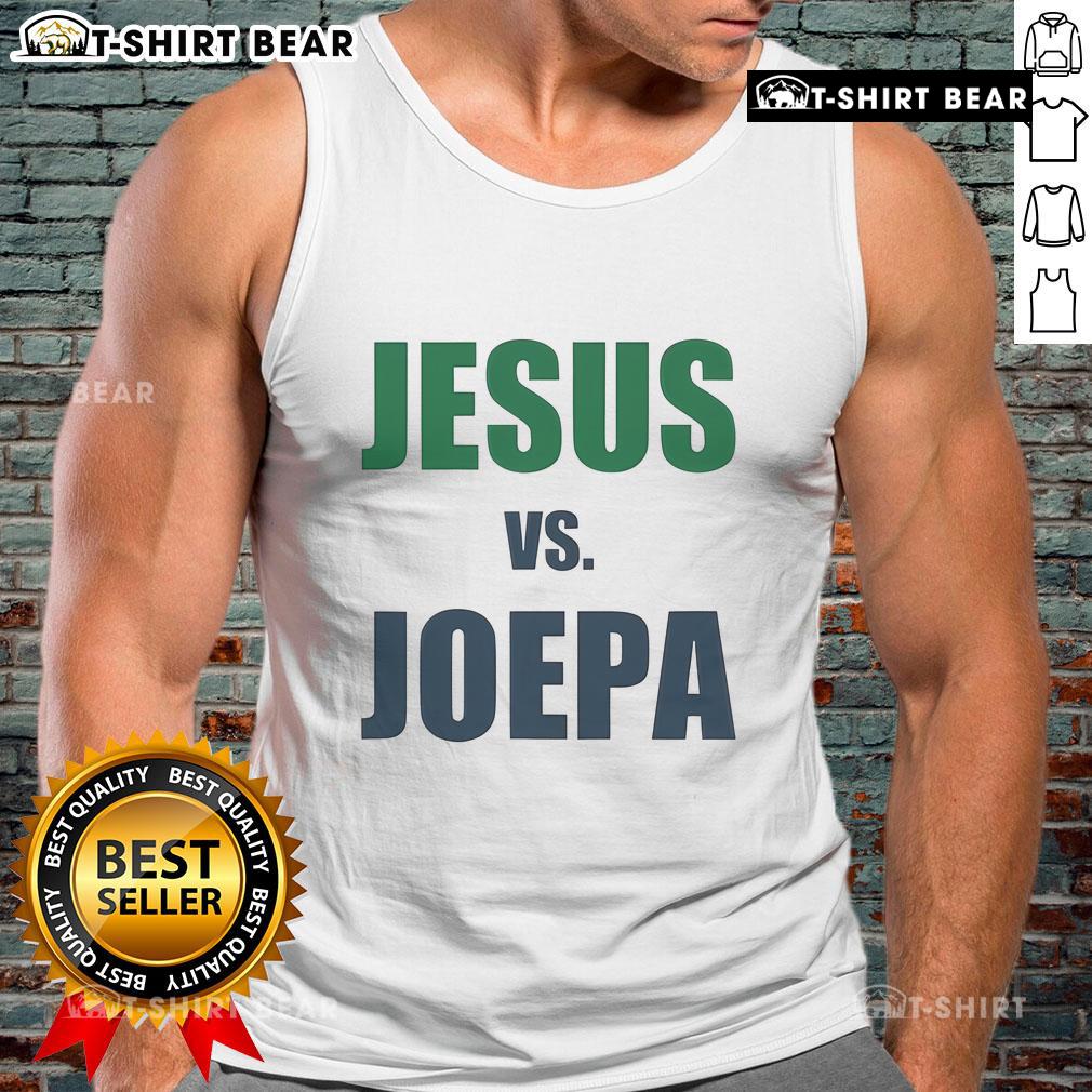 Top Jesus vs Joepa tank top featuring bold graphics and vibrant colors, perfect for summer wear and fan apparel.