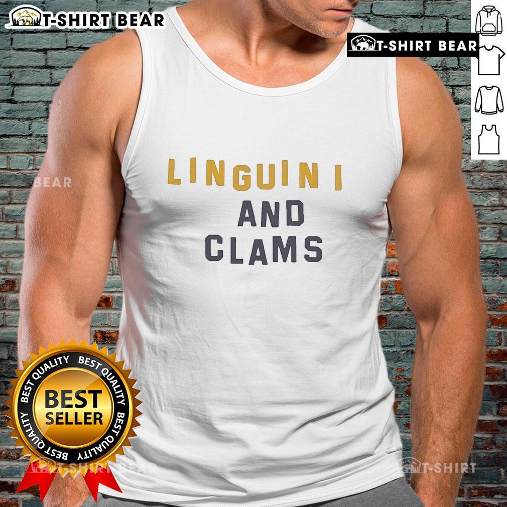 Stylish Top Linguini and Clams tank top featuring vibrant seafood graphics, perfect for beach outings and casual wear.