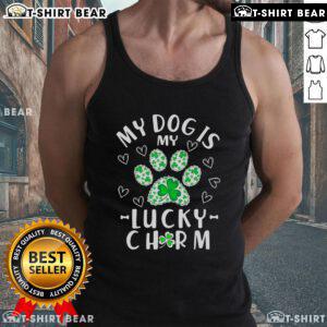 Top My Dog Is My Lucky Charm Shamrock St. Patrick's Day Tank Top featuring a cute dog and festive shamrock design.