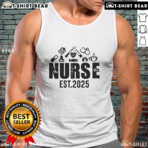 Top New Nurse Est. 2025 RN Nursing School Graduation Tank Top for proud nursing graduates celebrating their achievement.