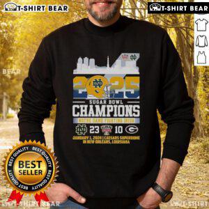 Top Notre Dame Fighting Irish Sugar Bowl Champions 2025 Victory 23-20 Sweatshirt featuring team colors and logo.