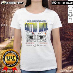 Alt Text: Ohio State vs Longhorns playoff semifinal ladies tee from Jan 10, 2025, Arlington, TX featuring team logos and vibrant design.