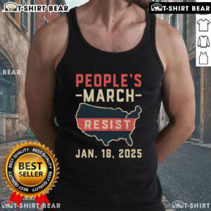 Person wearing a 'Top Peoples March Resist' tank top in Washington DC on January 18, showcasing activism and unity.