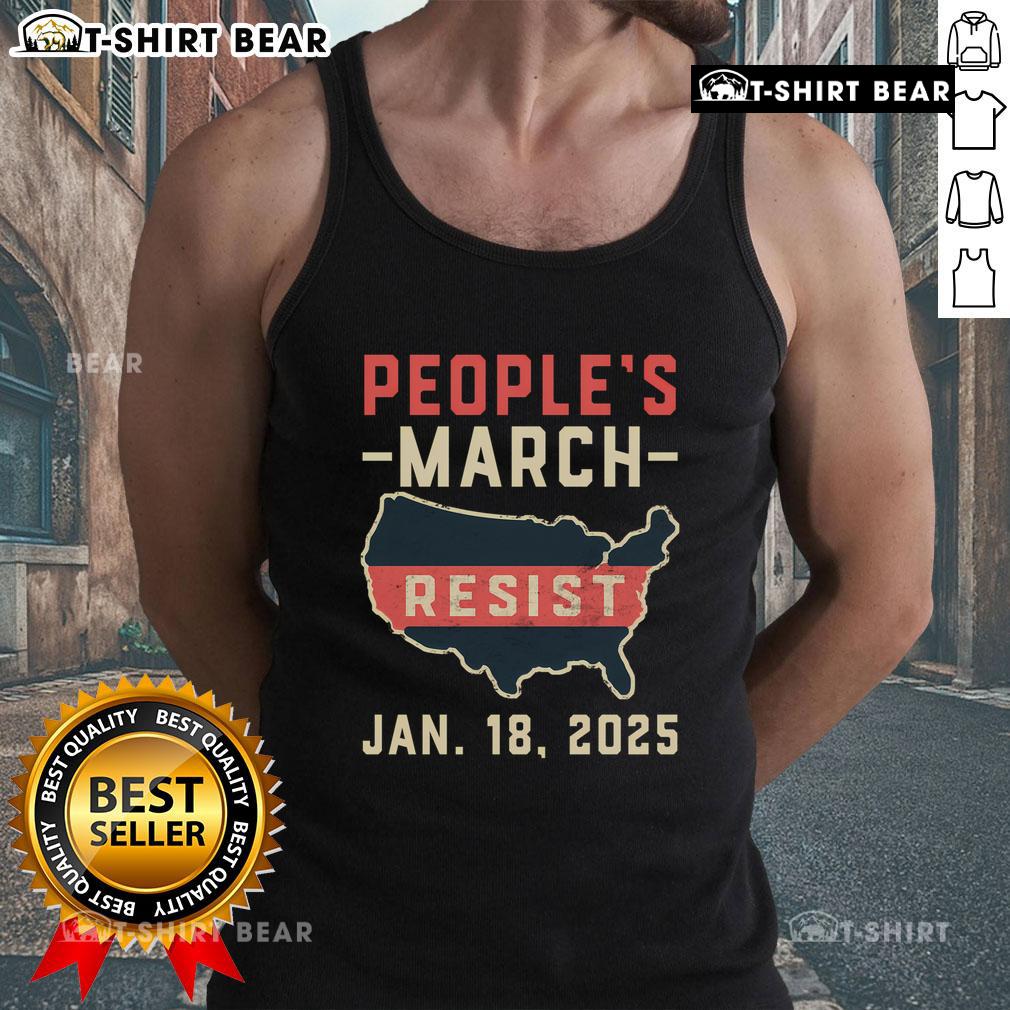 Person wearing a 'Top Peoples March Resist' tank top in Washington DC on January 18, showcasing activism and unity.