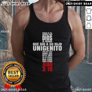 Alt Text: Inspirational Tank Top with 'Top Porque De Tal Manera Amo Dios' Christian Bible message for believers.