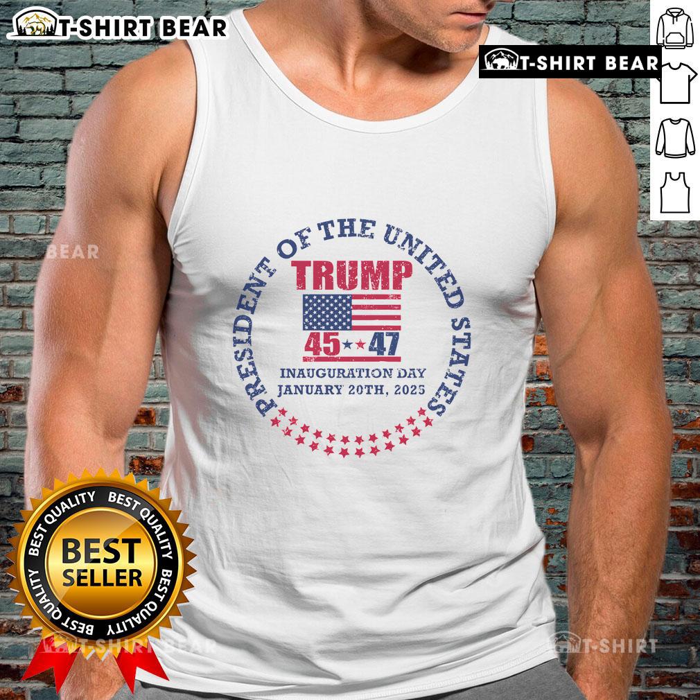 Donald Trump Inauguration Day 2025 tank top featuring the USA flag, celebrating the 47th president of the United States.