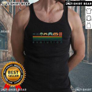 Vintage tank top showcasing the evolution of retro game controllers from the 80s and 90s for game lovers.