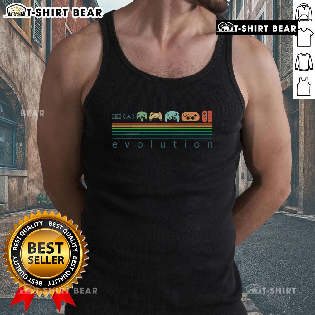 Vintage tank top showcasing the evolution of retro game controllers from the 80s and 90s for game lovers.