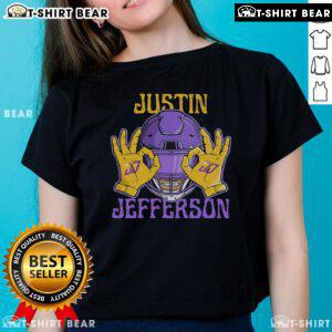 Retro 90s ladies tee featuring Justin Jefferson design, perfect for fans of vintage style and NFL apparel.