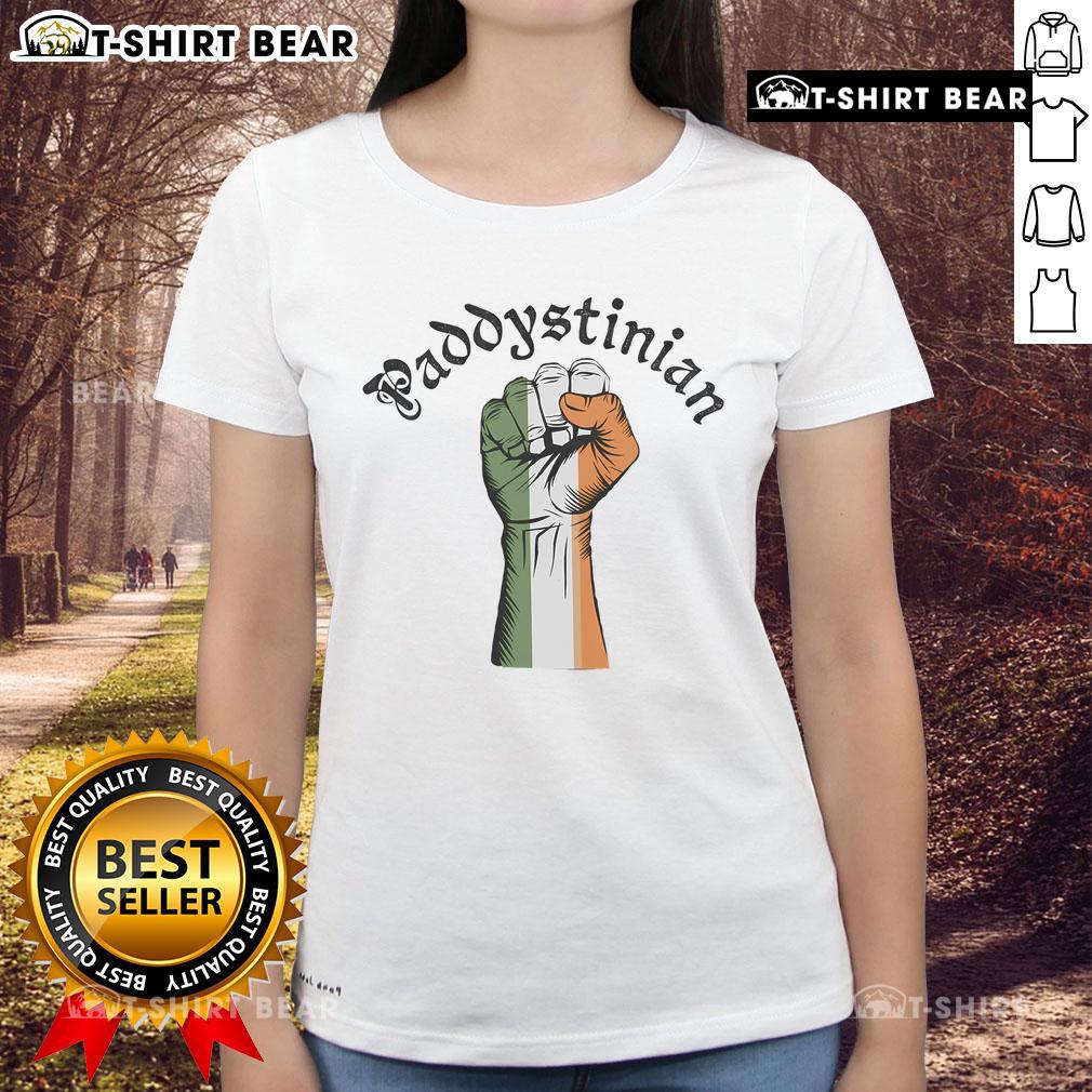 Top Retro Strong Paddystinian Irish Palestine Flag St. Patrick's Day Ladies Tee in vibrant green, celebrating cultural unity.