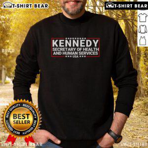 Robert F. Kennedy Jr. wearing a sweatshirt promoting his campaign for Secretary of Health and Human Services.