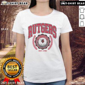 Top Rutgers Scarlet Knights team crest est. 1766 on a ladies tee, showcasing school spirit and pride in stylish apparel.