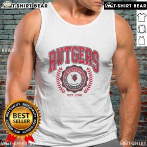 Rutgers Scarlet Knights team crest tank top, established 1766, featuring bold graphics and vibrant team colors.