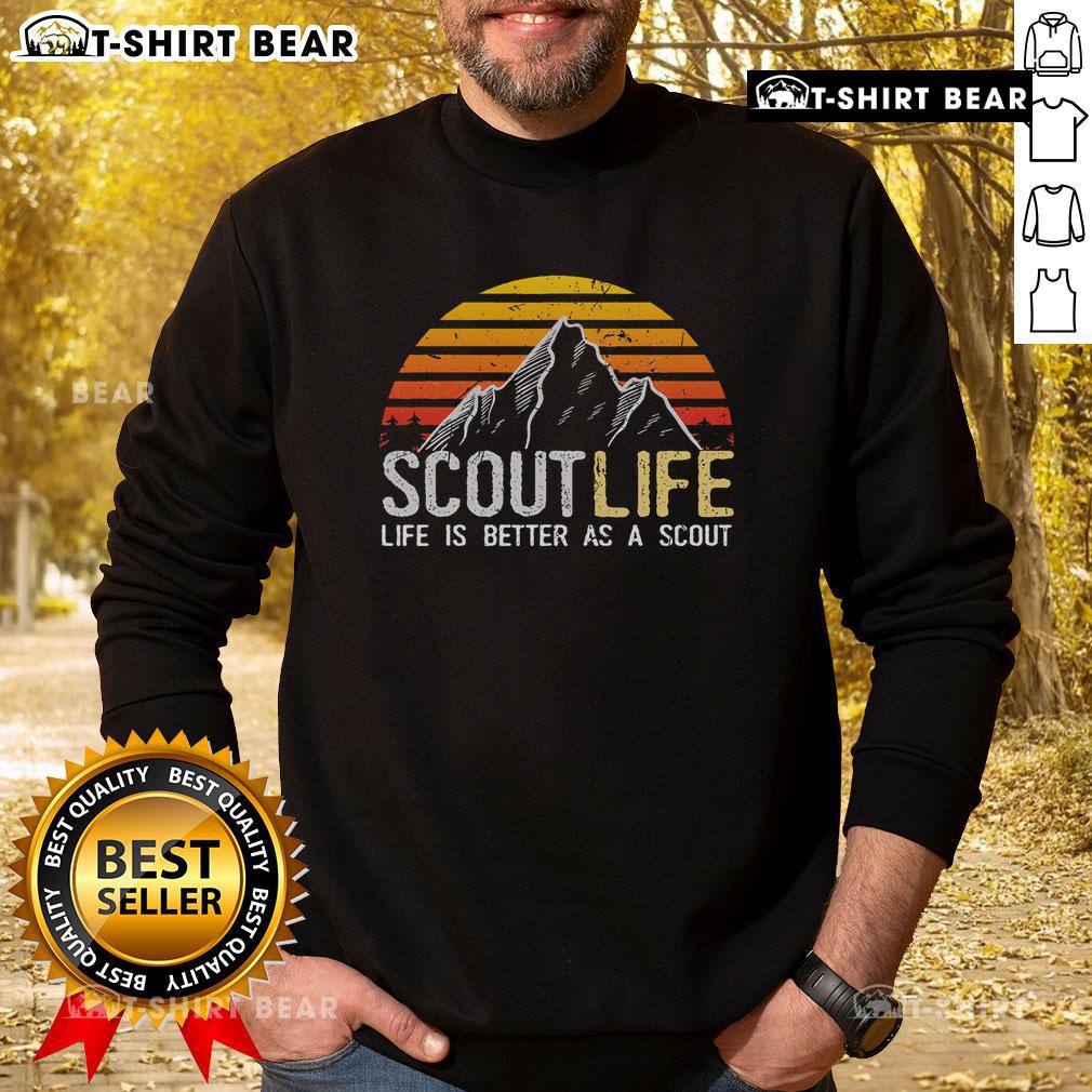 Cozy scouting sweatshirt featuring 'Life is Better as a Scout' slogan, perfect for proud scouts and outdoor enthusiasts.