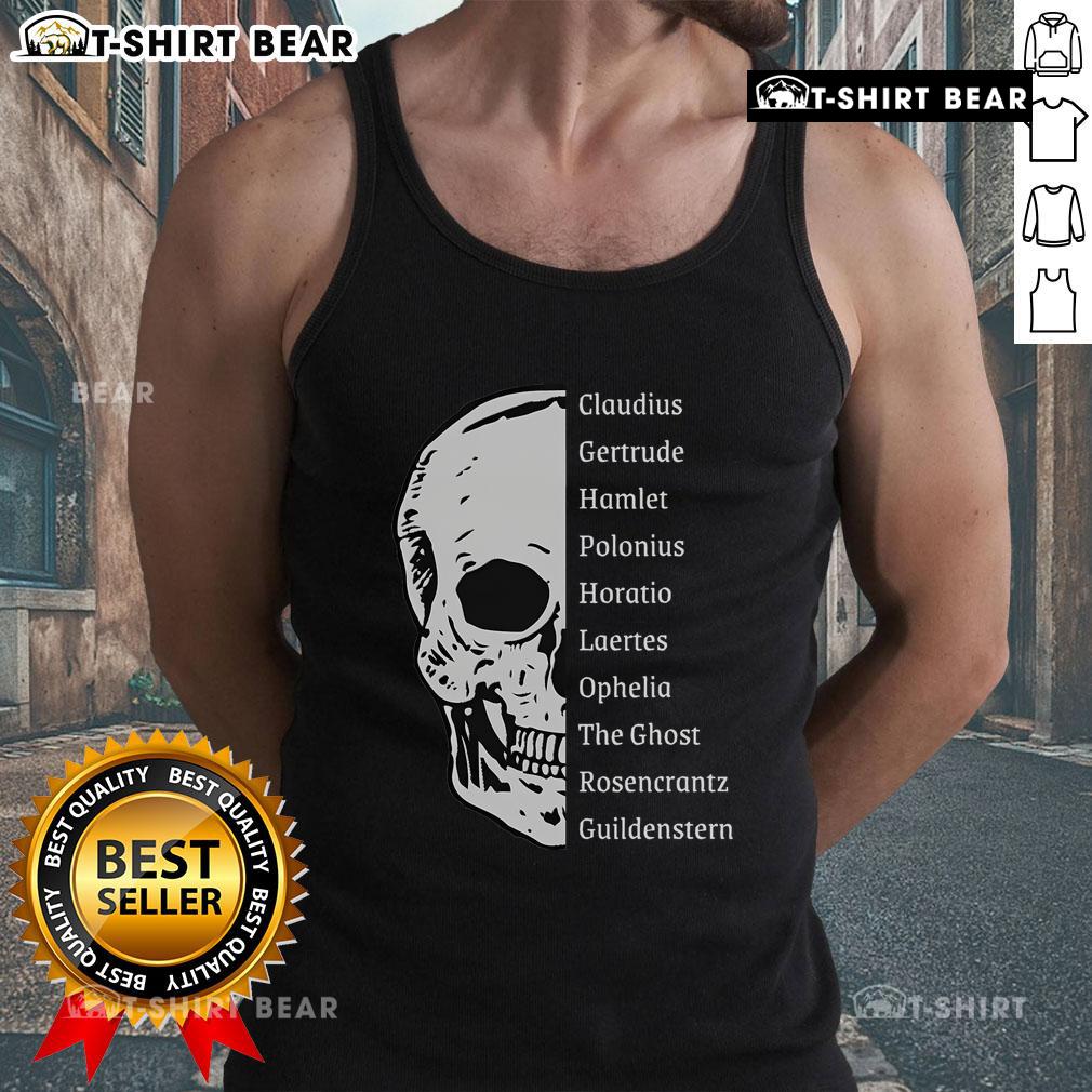 Top Shakespeare's Hamlet cast skull tank top featuring a unique design for fans of classic literature and theater.