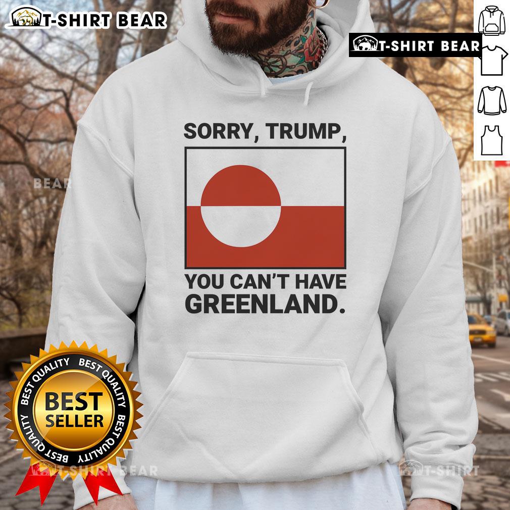 Top Sorry Trump You Can't Have Greenland Hoodie featuring bold text on a stylish sweatshirt, perfect for political humor.
