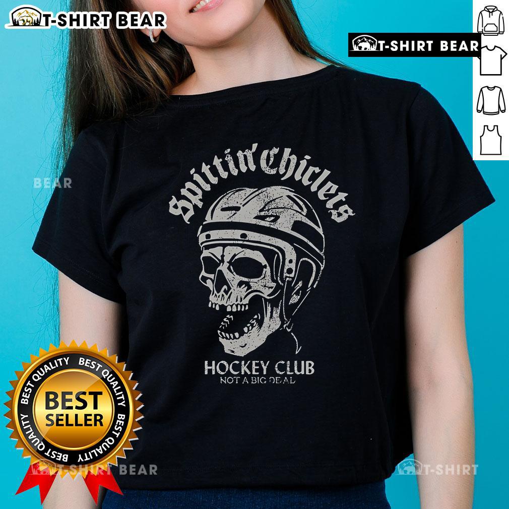 Top Spittin Chiclets Hockey Club Skull Ladies Tee featuring a stylish skull design for hockey enthusiasts.