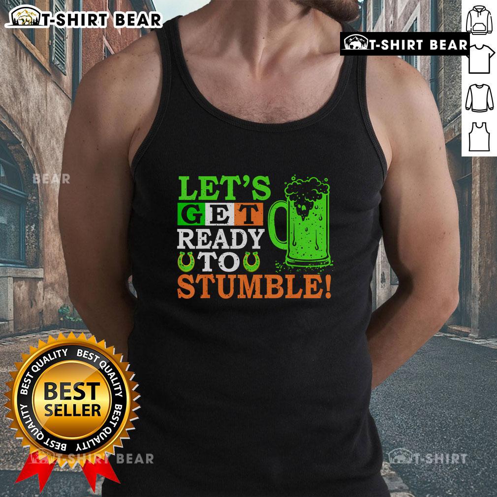 Fun St. Patrick's Day tank top with 'Let's Get Ready to Stumble' design, perfect for beer lovers celebrating the holiday.