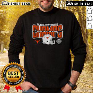 2025 Cotton Bowl Game Champs Texas Longhorns helmet sweatshirt featuring bold team colors and logo.