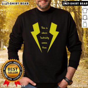 Cozy 'Top-This-Is-Where-Lectricity-Comes-From' sweatshirt showcasing vibrant design and eco-friendly material.
