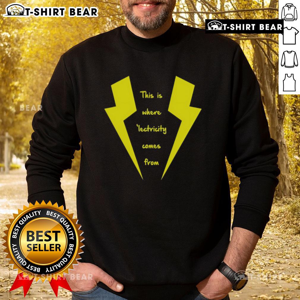 Cozy 'Top-This-Is-Where-Lectricity-Comes-From' sweatshirt showcasing vibrant design and eco-friendly material.