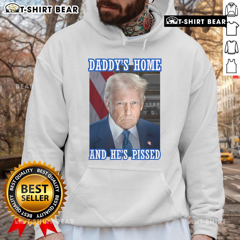 Top Trump Daddys Home He's Pissed 2025 Inauguration Portrait Hoodie featuring a bold graphic design and vibrant colors.