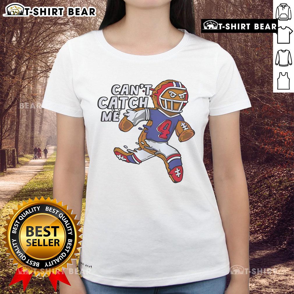 Top Vintage 'Can't Catch Me' Buffalo Bills 4 James Cook Ladies Tee featuring a stylish design for female fans.