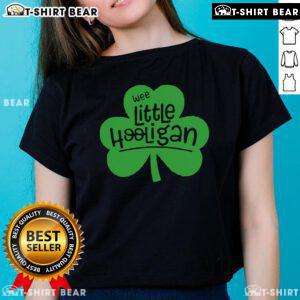 Top Wee Little Hooligan St. Patrick's Day Ladies Tee featuring festive green design and playful shamrock graphics.
