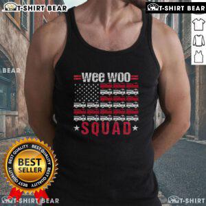 Top Wee Woo Squad Fire Truck with American Flag Tank Top, perfect for patriotic fire department supporters.