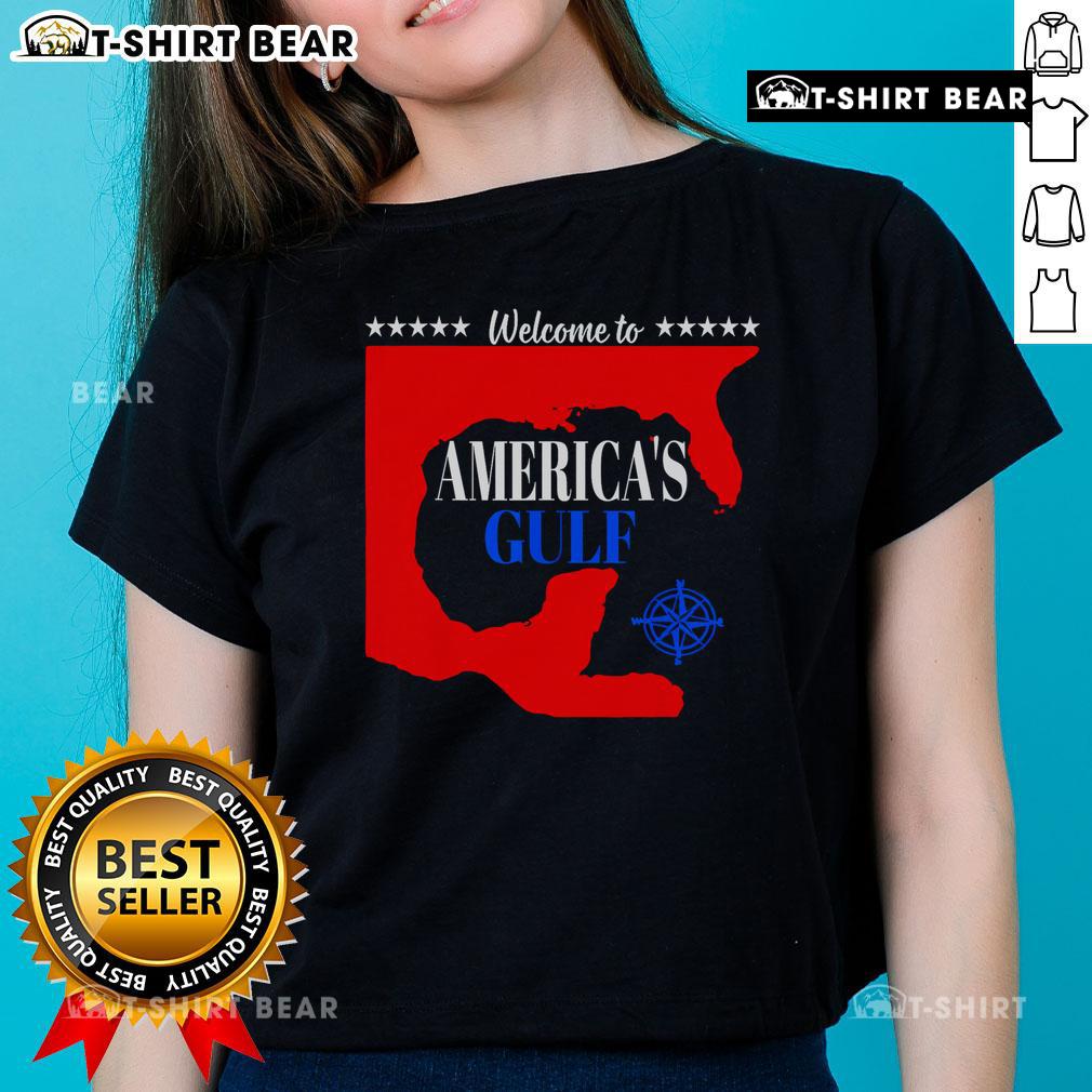 Top Welcome To America's Gulf Ladies Tee showcasing vibrant design and comfortable fit for stylish beach outings.