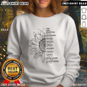 Christian sweatshirt with uplifting message: 'You Are Beautiful, Victorious, Enough, Created Strong' in stylish design.