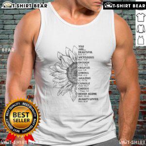 Christian tank top featuring the uplifting message 'You Are Beautiful, Victorious, Enough, Created Strong' in stylish design.