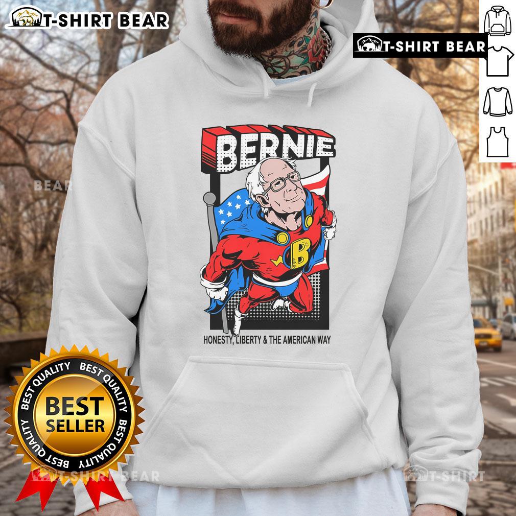 Awesome Bernie Sanders Superhero to the Rescue hoodie featuring a vibrant graphic of Bernie as a superhero.