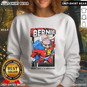 Awesome Bernie Sanders Superhero to the Rescue sweatshirt featuring a vibrant graphic of Bernie as a superhero.