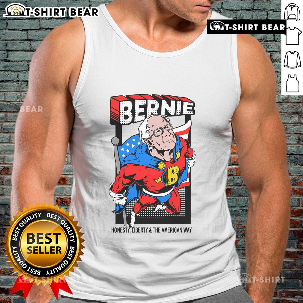 Awesome Bernie Sanders superhero tank top featuring Bernie in a heroic pose, perfect for fans and activism supporters.