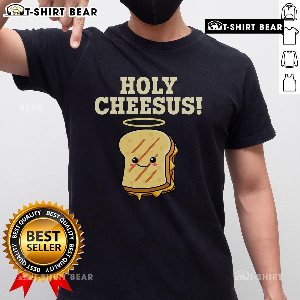 Alt Text: Cute Holy Cheesus Grilled Cheese Pun T-Shirt featuring a playful design with cheese and religious themes.