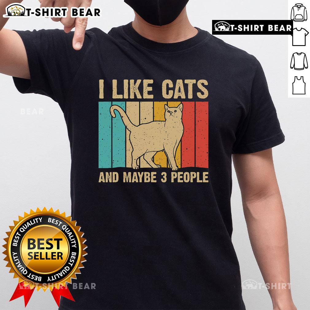 Vintage retro 'I Like Cats And Maybe 3 People' T-shirt design featuring cute cat graphics and playful typography.
