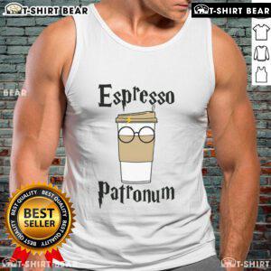 Funny Espresso Patronum coffee tank top featuring a whimsical design perfect for coffee lovers and Harry Potter fans.