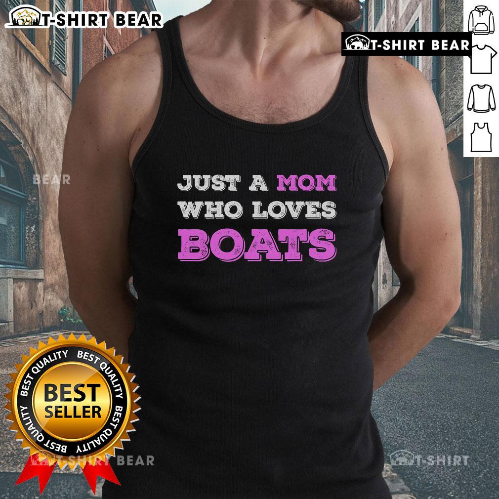 Alt Text: Funny boat lover mom wearing a tank top, celebrating Mother's Day with a humorous twist.